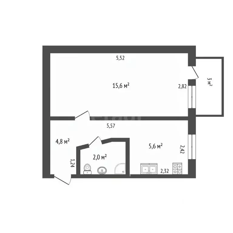 1-к кв. Крым, Саки ул. Строительная (29.7 м) - Фото 1