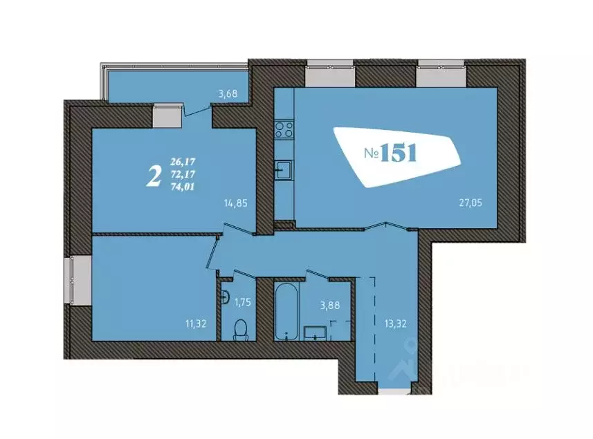 2-к кв. Мордовия, Саранск ул. Кирова, 9 (74.01 м) - Фото 0