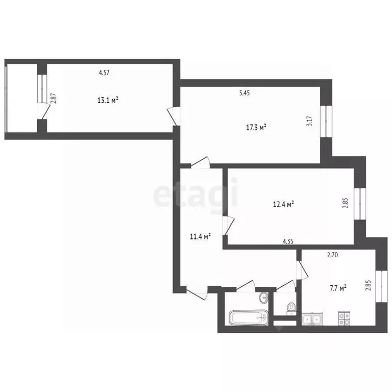 3-к кв. Ямало-Ненецкий АО, Новый Уренгой Мирный мкр, 1/2 (65.7 м) - Фото 2