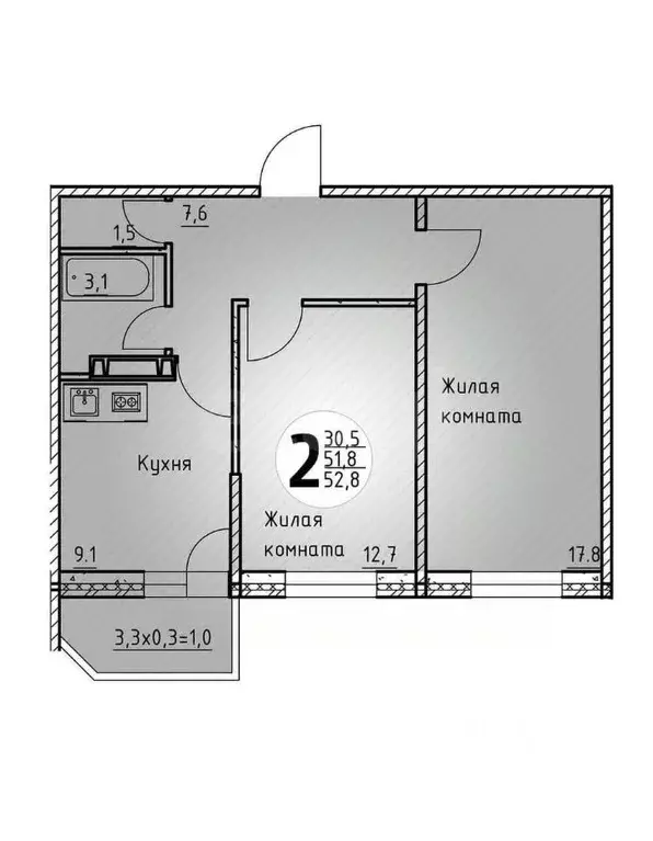2-к кв. Татарстан, Казань ул. Галии Кайбицкой, 8 (52.8 м) - Фото 2