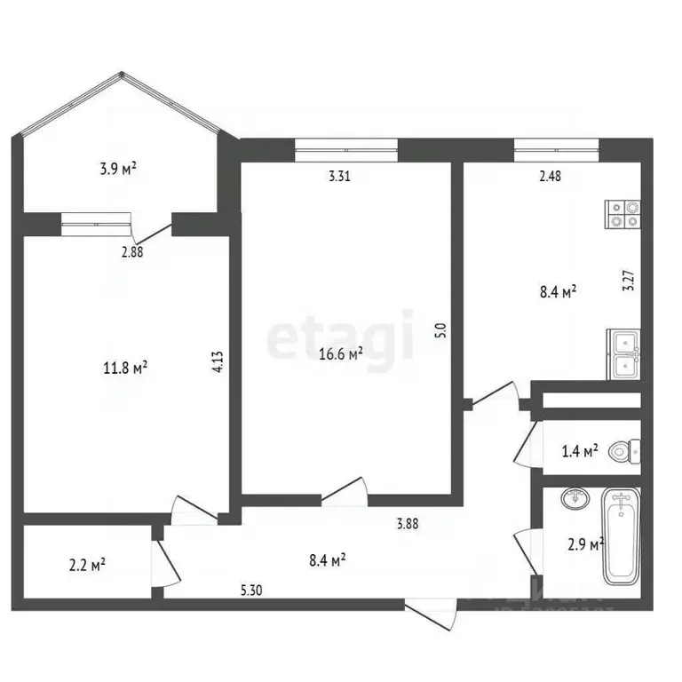 2-к кв. Ростовская область, Ростов-на-Дону Вятская ул., 102 (51.0 м) - Фото 1