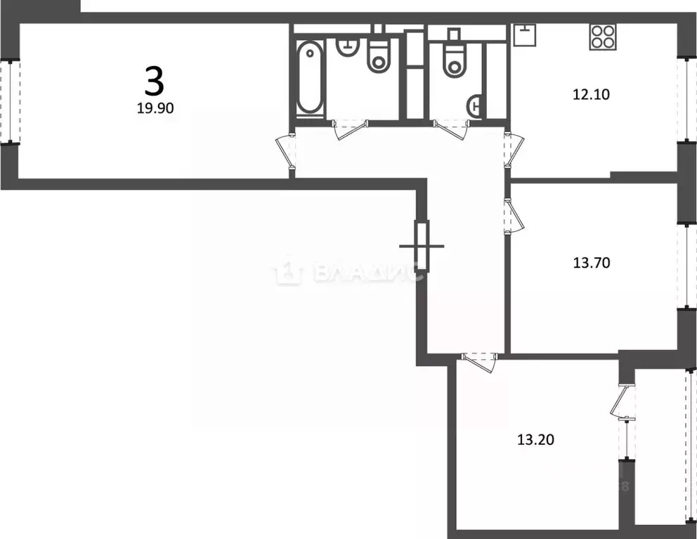3-к кв. Москва Кусковская ул., 12/1 (76.4 м) - Фото 2