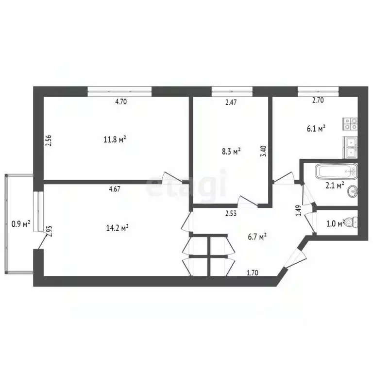 3-к кв. Крым, Феодосия ш. Симферопольское, 31В (51.0 м) - Фото 2