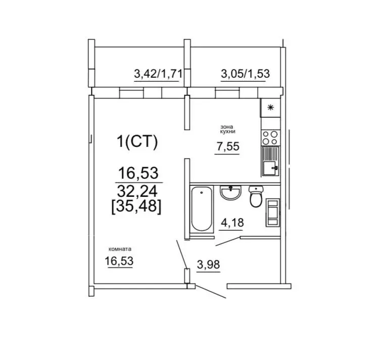 Продаётся 1-к квартира, 32.34 м - Фото 0