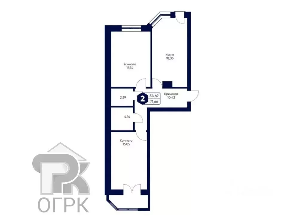 2-комнатная квартира: село Озерецкое, квартал Дружба (71.6 м) - Фото 1