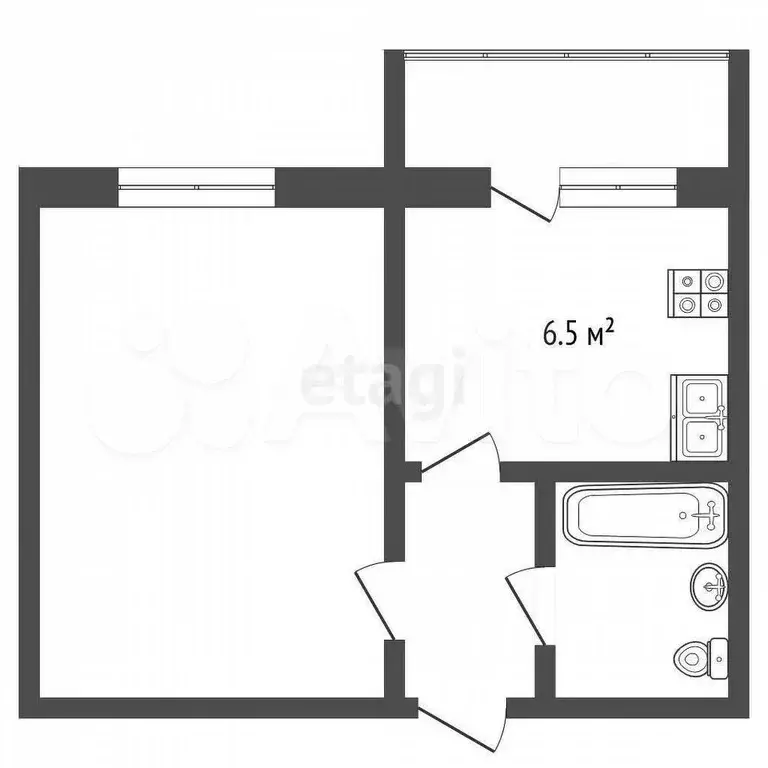 1-к. квартира, 29,6 м, 5/5 эт. - Фото 0