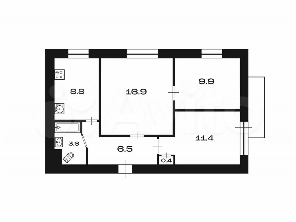 3-к. квартира, 57,5 м, 4/9 эт. - Фото 0