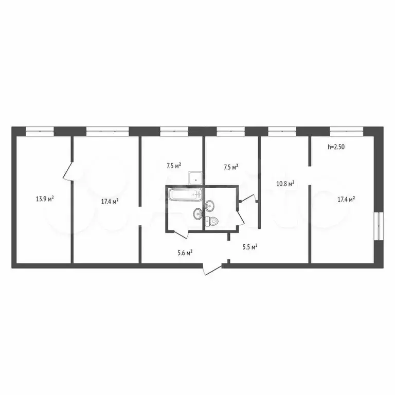 4-к. квартира, 91,6 м, 2/5 эт. - Фото 0