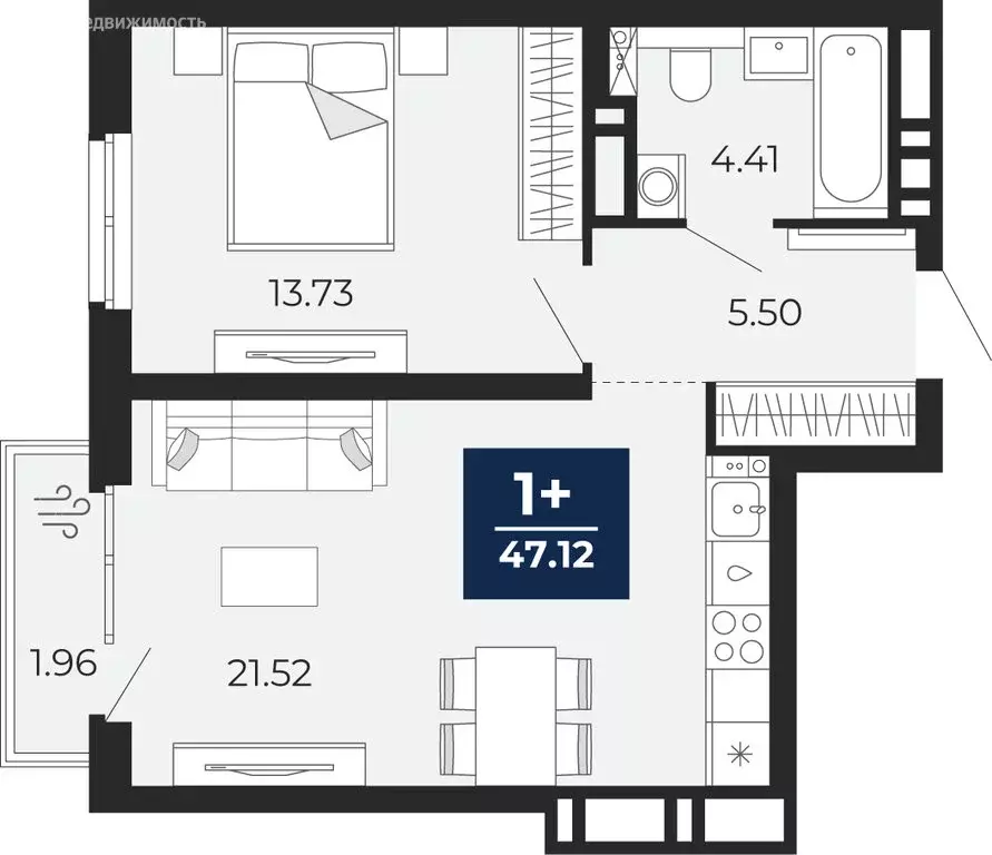 1-комнатная квартира: Тюмень, улица Фармана Салманова, 23 (45.75 м) - Фото 1