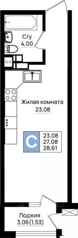 Студия Краснодарский край, Новороссийск Шоссейная ул. (28.61 м) - Фото 0
