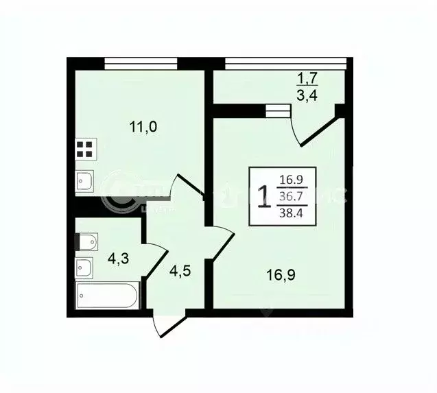 1-к кв. Воронежская область, Воронеж ул. Пескова, 8 (38.4 м) - Фото 0