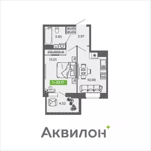 1-к кв. Архангельская область, Северодвинск И-1 кв-л, Аквилон Нео ... - Фото 0