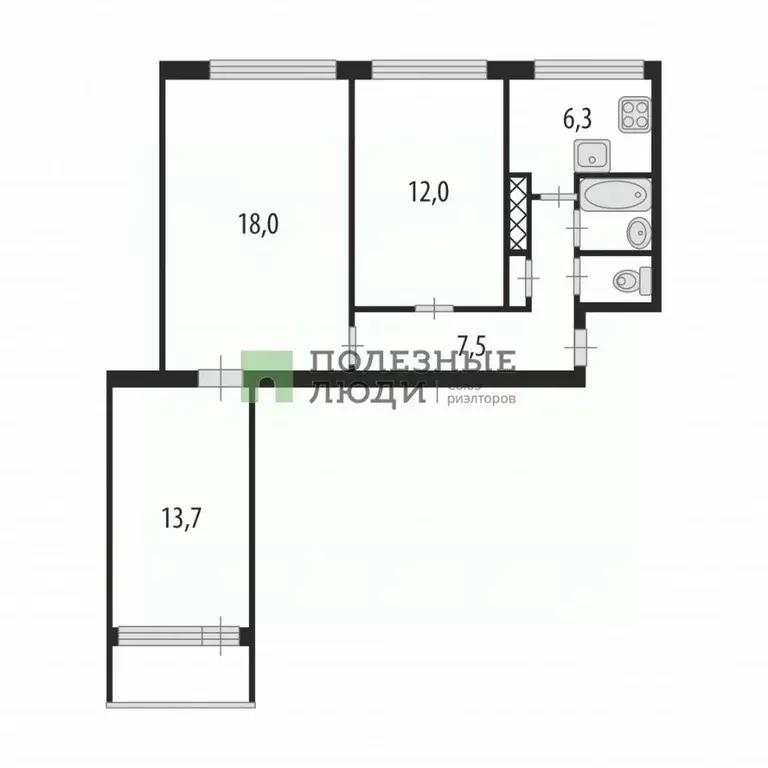 3-к кв. Санкт-Петербург ул. Композиторов, 33/5 (60.9 м) - Фото 2