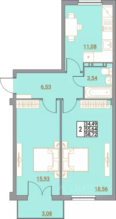 2-к кв. Волгоградская область, Волгоград Удмуртская ул., 75 (58.72 м) - Фото 1