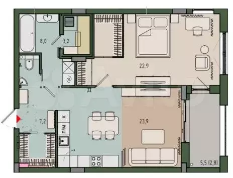 1-к. квартира, 68 м, 5/9 эт. - Фото 1