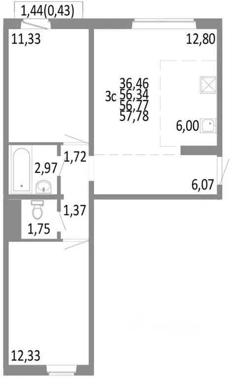 3-к кв. Челябинская область, Челябинск ул. Блюхера, 125В (56.77 м) - Фото 0
