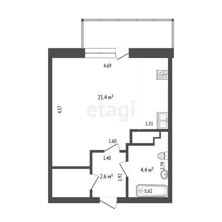Квартира-студия: Тюмень, микрорайон Мыс, Судоремонтная улица, 31 (27.4 ... - Фото 1