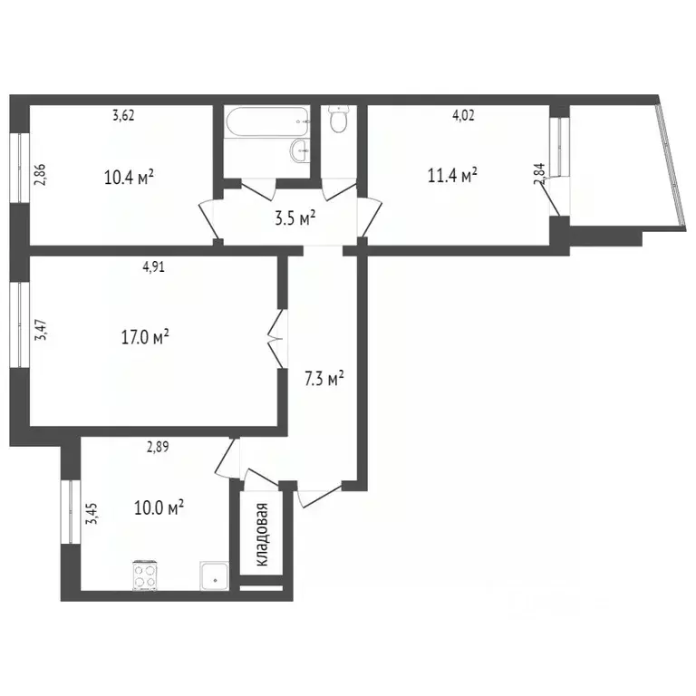 3-к кв. Вологодская область, Вологда ул. Возрождения, 76А (68.0 м) - Фото 2