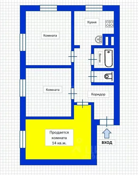 Комната Татарстан, Казань ул. Сары Садыковой, 41/7 (14.0 м) - Фото 1