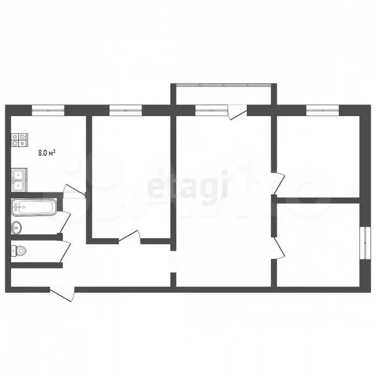 4-к. квартира, 60,7 м, 3/5 эт. - Фото 0