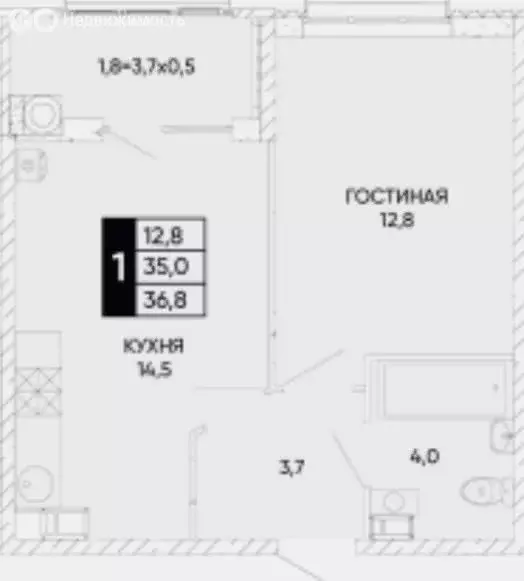 1-комнатная квартира: Ростов-на-Дону, Левобережная улица, 6 (37 м) - Фото 0