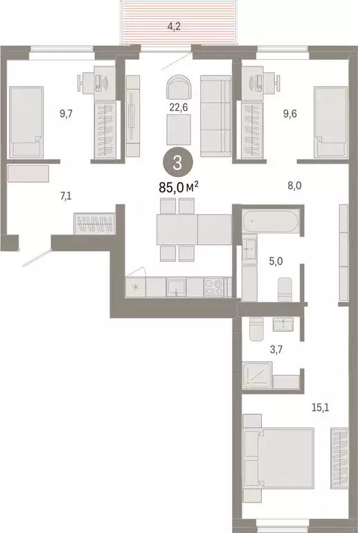 3-комнатная квартира: Омск, Кировский округ (84.97 м) - Фото 1