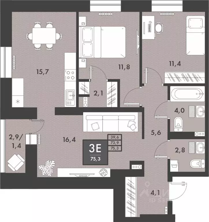 3-к кв. Забайкальский край, Чита ул. Генерала Белика, 3 (75.8 м) - Фото 0