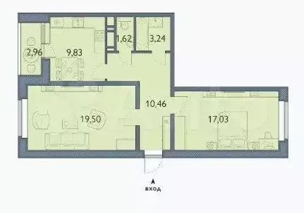 2-к. квартира, 63,2 м, 13/16 эт. - Фото 1