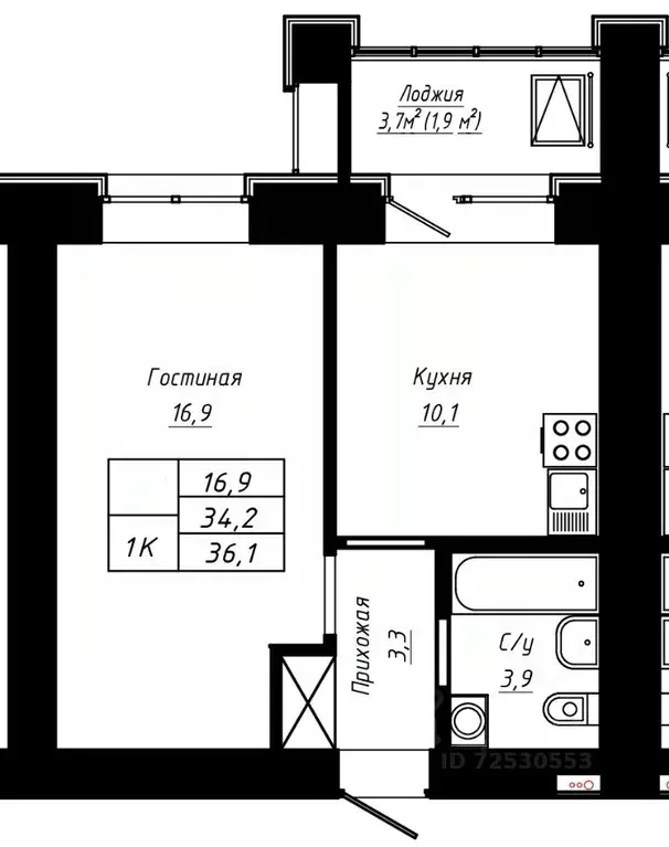 1-к кв. Алтайский край, Барнаул ул. Сухэ-Батора, 39 (36.1 м) - Фото 0