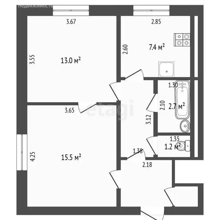 2-комнатная квартира: Онохино, улица Мира, 8 (48.5 м) - Фото 0