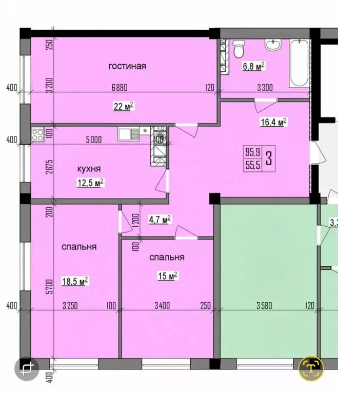 3-комнатная квартира: Нальчик, улица Шарданова, 48к1 (95.8 м) - Фото 0