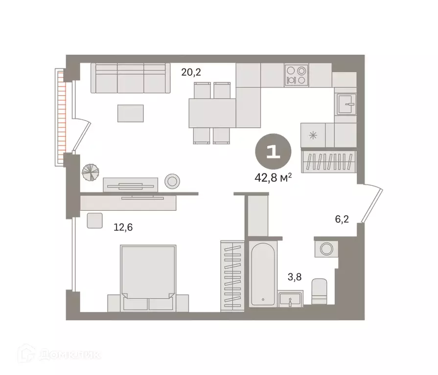 Продаётся 1-к квартира, 42.81 м - Фото 0