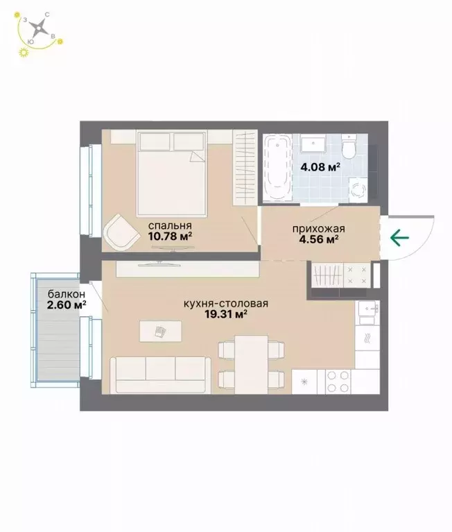 1-к кв. Свердловская область, Екатеринбург Эльмаш жилрайон,  (41.33 м) - Фото 1
