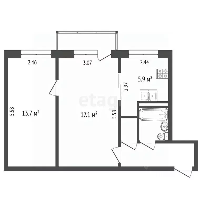2-к кв. Московская область, Коломна Юбилейная ул., 3 (45.0 м) - Фото 2