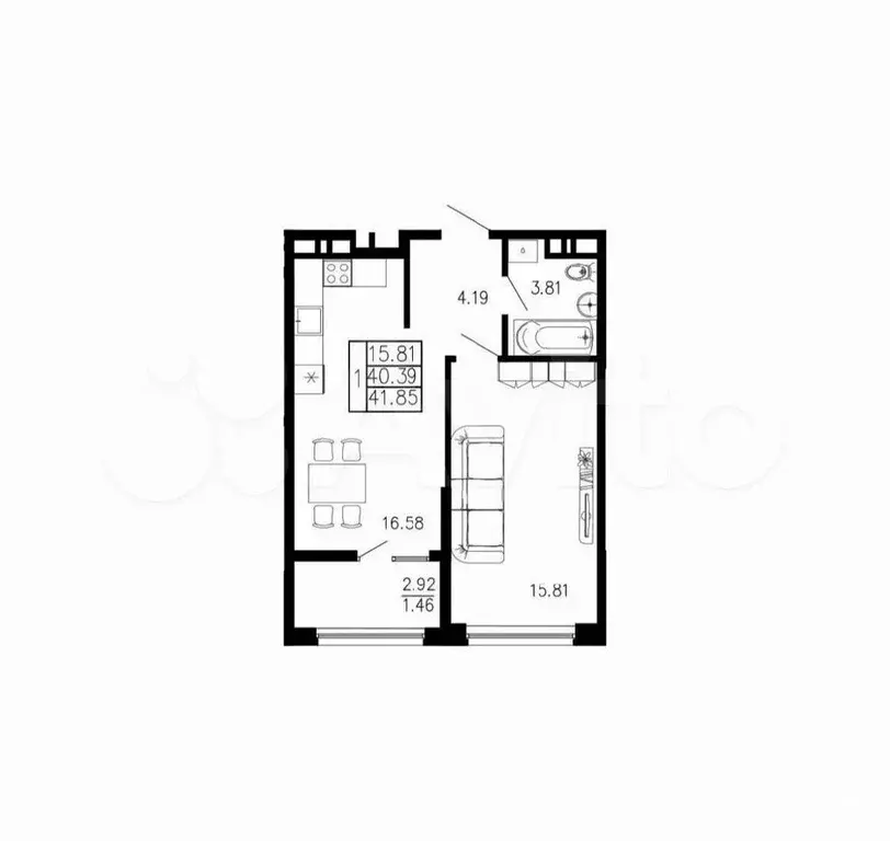 1-к. квартира, 41,9 м, 8/8 эт. - Фото 1
