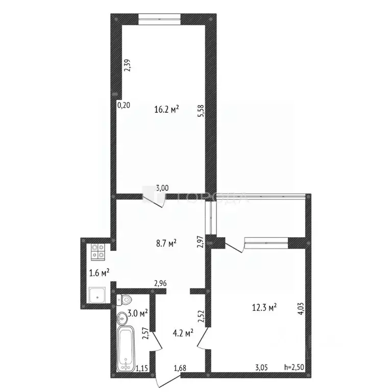 2-к кв. Алтайский край, Барнаул ул. Юрина, 204Бк1 (46.0 м) - Фото 2