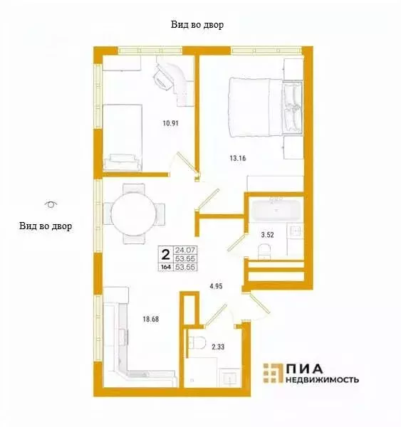 2-к кв. Санкт-Петербург просп. Крузенштерна, 13 (53.55 м) - Фото 1