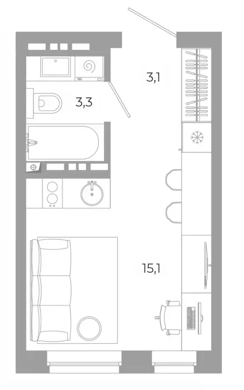 квартира-студия, 21.51 м - Фото 0