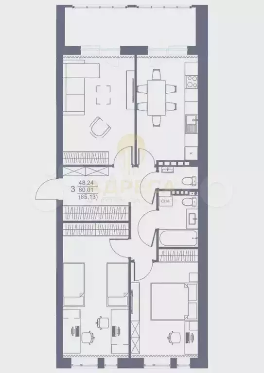 3-к. квартира, 85 м, 2/3 эт. - Фото 0