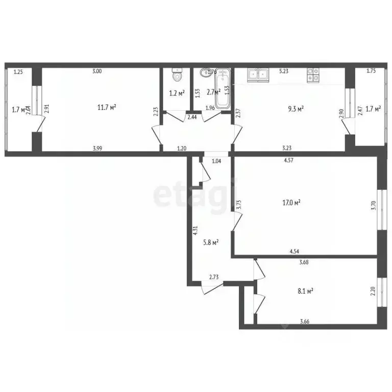 3-к кв. Башкортостан, Стерлитамак ул. Сакко и Ванцетти, 55 (64.4 м) - Фото 2