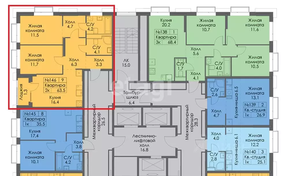 2-к кв. Татарстан, Казань Сиберово жилой комплекс, 1 (63.5 м) - Фото 2