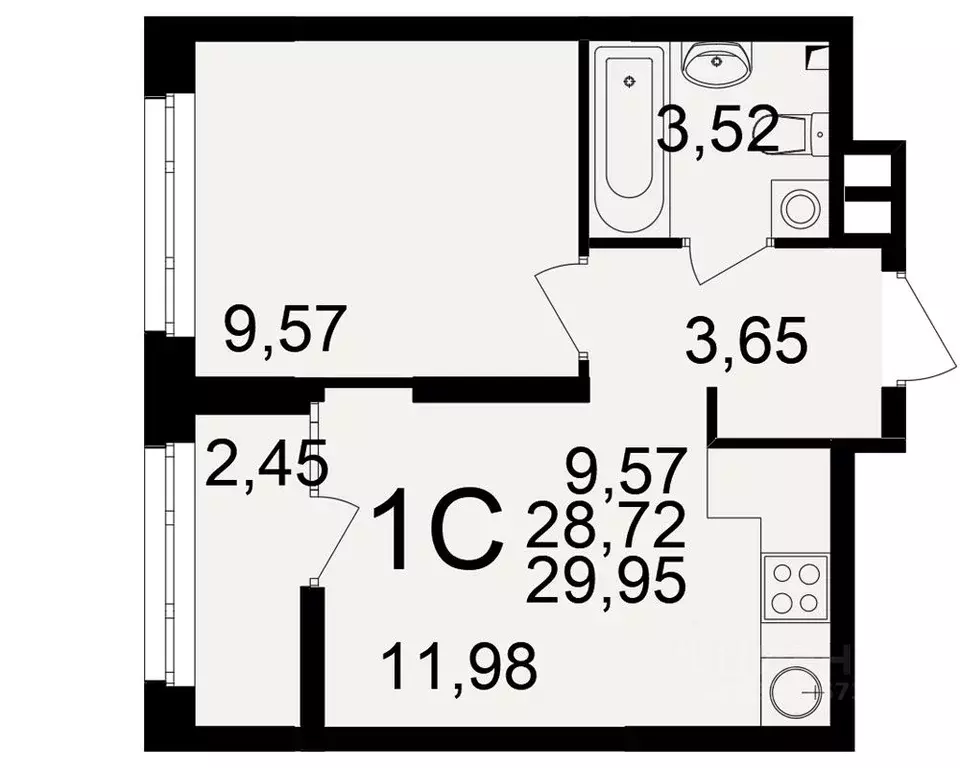 1-к кв. Рязанская область, Рязань Аура жилой комплекс (28.72 м) - Фото 1