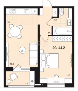 Продаётся 2-к квартира, 44.2 м - Фото 0