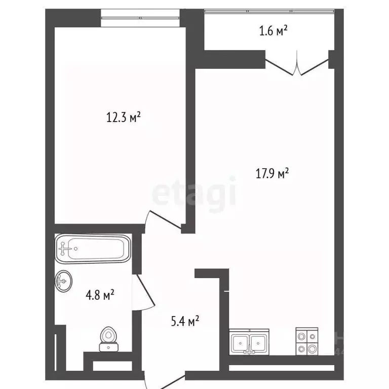 1-к кв. Тюменская область, Тюмень ул. Братьев Бондаревых, 5 (42.3 м) - Фото 1