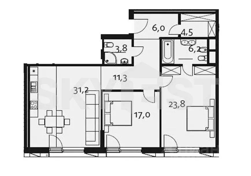 Квартира, 3 комнаты, 106 м - Фото 1