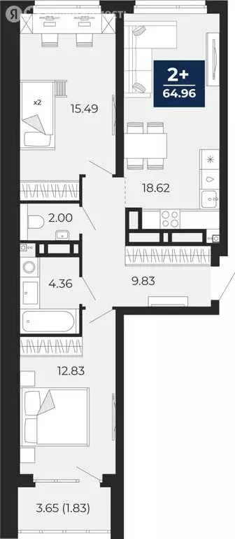 2-комнатная квартира: Тюмень, Арктическая улица, 16 (64.82 м) - Фото 0