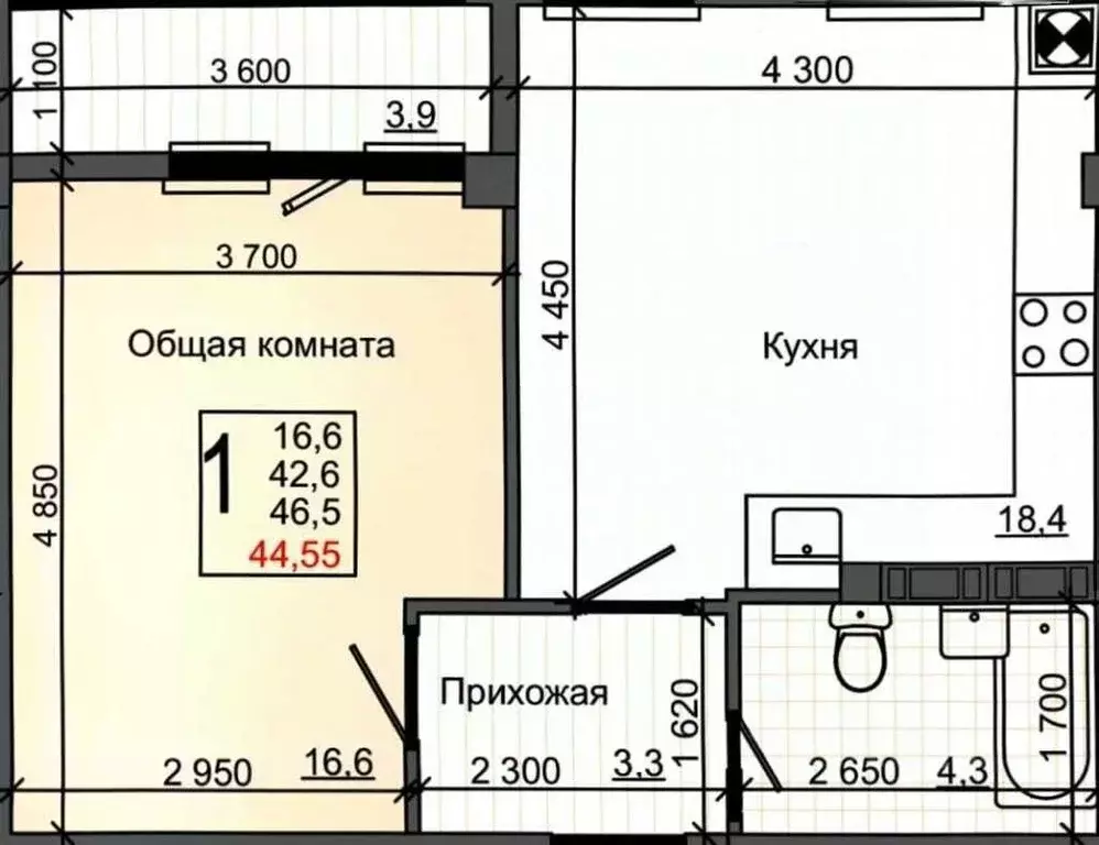 1-к кв. Крым, Симферопольский район, с. Мирное ул. Щедрая, 4 (46.5 м) - Фото 1