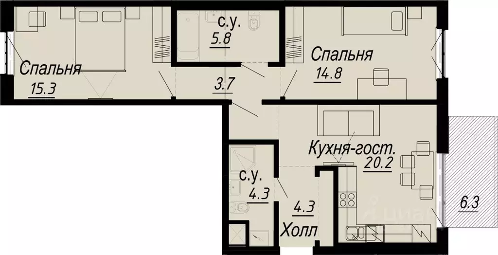 2-к кв. Санкт-Петербург наб. Реки Карповки, 27 (71.55 м) - Фото 0