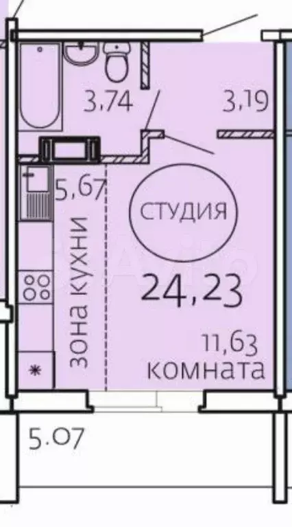 Квартира-студия, 26 м, 9/10 эт. - Фото 0