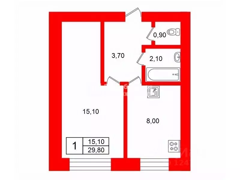 1-к кв. Санкт-Петербург просп. Большевиков, 15 (29.8 м) - Фото 2